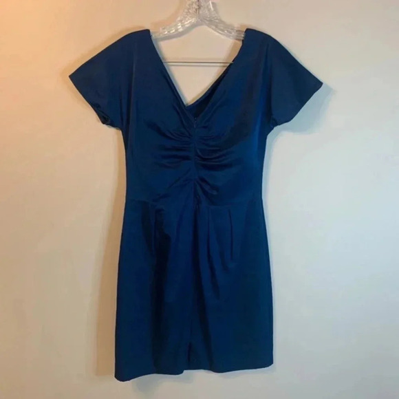 Vera Wang Lavender Label Royal Blue V-Neck Short Sleeve Dress 4 - Picture 2 of 13
